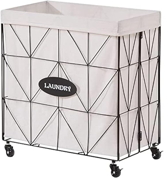 Collapsible Laundry Hamper with Wheels,Capacity and Removable Liner, Sturdy Metal Frame for Clothes Storage and Transport (110L-LX-Black)