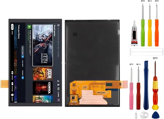 LCD Digital Display Replacement Compatible with Steam Deck OLED 2023 (Black Without Frame) LCD Display Touch Screen Digitizer Assembly with Repair Tools(Matte Version)