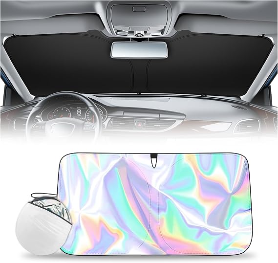 Iridescent 5931 Foldable Car Windshield Sun Shade,2026 Upgraded Car Sun Shade Windshield with Storage Bag for Sunlight Blocking,Portable Cars Windshields Shades for Cars,SUVs