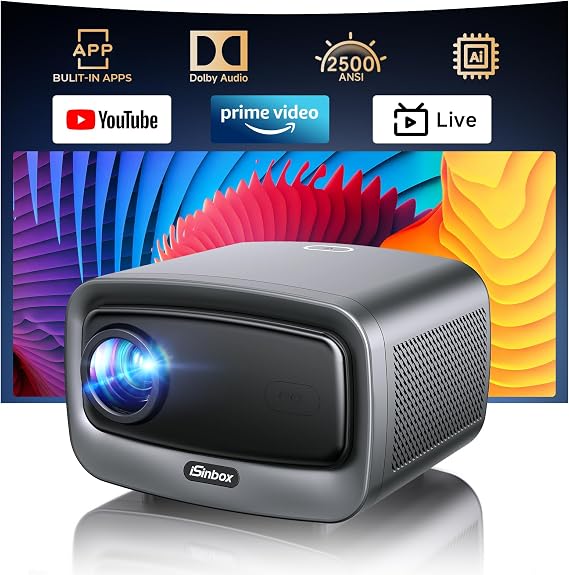 Outdoor Projector 4K with WiFi and Bluetooth [Ultra-High Bright/60W Dolby Audio/Official Licensed Apps], Smart-Projector with AI Auto Focus, Movie Projector for Indoor Home Theater Ceiling