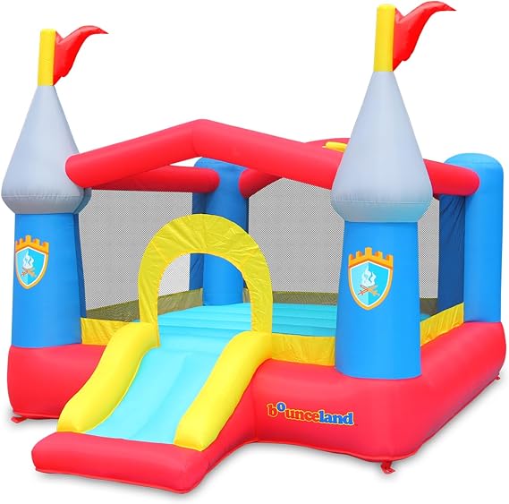 Bounceland Bounce House Castle with Basketball Hoop Inflatable Bouncer, Fun Slide, Safe Entrance Opening, UL Certified Strong Blower Included, 12 ft x 9 ft x 7 ft H