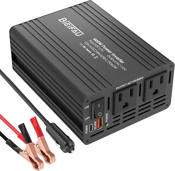 600W Car Power Inverter 12V to 110V 65W USB-C Dual Outlets