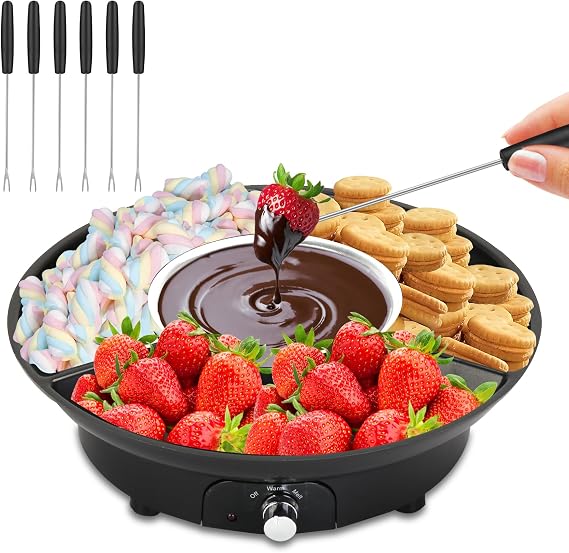 Fondue Pot Set, Electric Chocolate Fondue Kit Melting Chocolate Machine with 6 Dip Forks Chocolate Melter for Cheese Candy Christmas Valentine Birthday Black