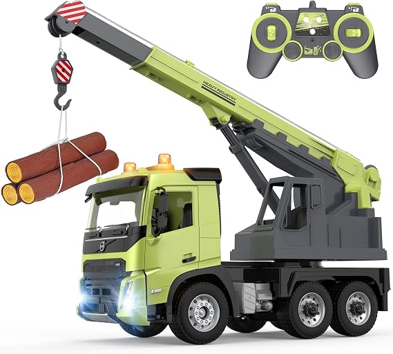 Double E Volvo FMX 1:20 Scale RC Crane Truck - 660 Rotating Console, 2.4GHz Anti-Interference, Realistic Lifting Sounds & LED Work Lights - Construction Toy for Adults