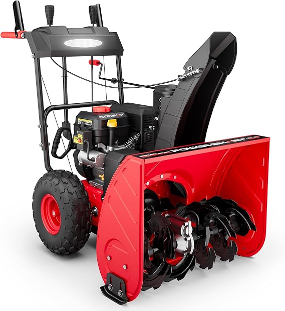 PowerSmart 26-Inch Self Propelled Two-Stage Snow Blower Gas Powered 212cc Engine with Electric Start, LED Headlight