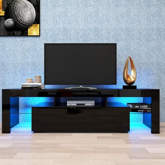 Modern White TV Stand for Living Room, 80 Inch TV Console Cabinet with Four Drawers and Storage Space, MDF Material (Black + MDF + 60-69 inches)