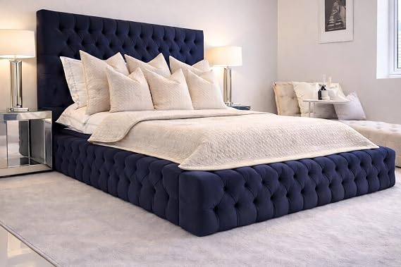 Bespoke Chesterfield Plush Velvet Regal Ambassadar Bed Frame and Headboard - UK Made - Double/King/Super King (Navy Blue Plush, Double 4ft6 without mattress)