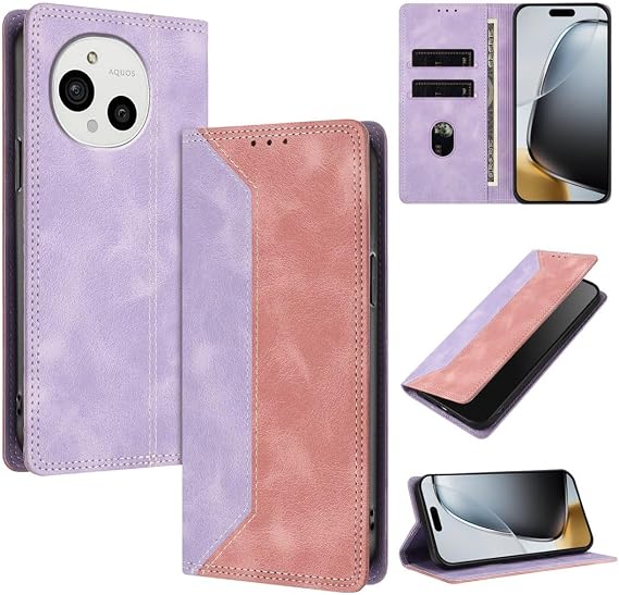 向けの AQUOS R11 ケース 手帳型 アクオスr11 スマホケース SH-51G SH-M35 携帯カバー おしゃれ SIMフリー docomo SoftBank 6.5インチ対応 AQUOS R11 手帳型ケース 人気 あくおすr11 ケース手帳型 肌感レザー 携帯ケース 財布型 マグネット式 カード収納 スタンド機能 全面保護 軽量 薄型 耐衝撃 紫とピンク