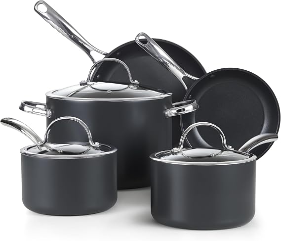 Cooks Standard Nonstick Hard Anodized Cookware Set, 8 Piece, Black