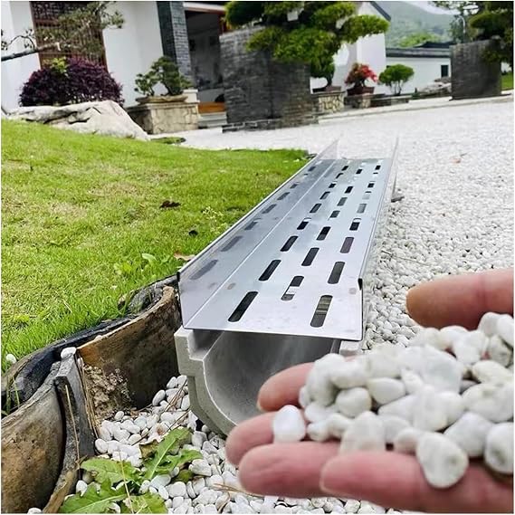 Trench Drain System, Channel Drain Kit, Functional & Decorative Channel Drain Kit with Grate, Floor Drain Drainage Pipe for Garage/Yard(15x20cm(5 7/8x7 7/8"))