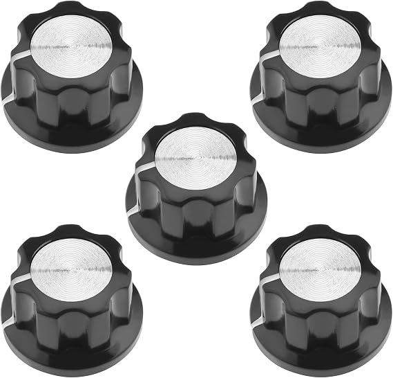 eMagTech 5 Pcs Silver Tone Potentiometer Knobs for 6mm Diameter Shank Guitar Effect Pedal Knobs Amplifier Control Knobs 23mm Top Knob Diameter