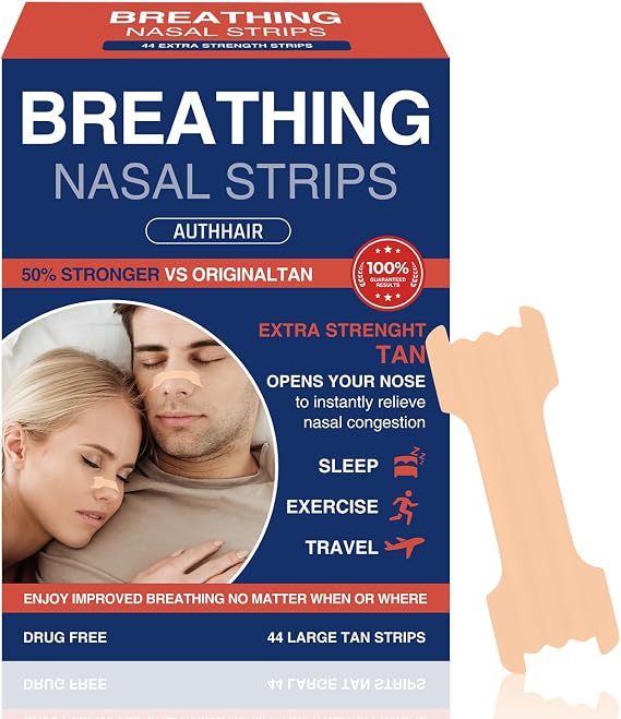 Strength Nasal Strips | Clear | for Sensitive Skin | Drug-Free Snoring & Congestion Relief | 44 Count (1-Pack)