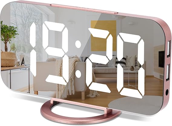 Digital Alarm Clock with Dimmable LED Display, Mirror Function, Snooze Mode
