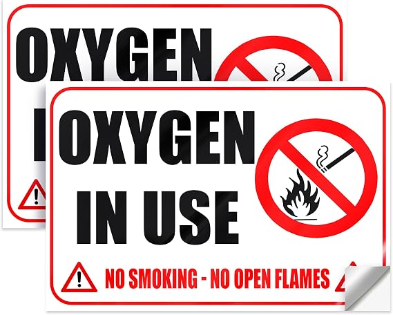 Oxygen in Use Sign, 4x6 Vinyl, No Smoking No Open Flames Sticker, 2 Pack