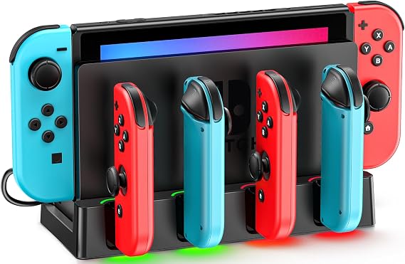 Switch Charging Dock for Joycons, Controller Charger Station for Nintendo Switch/OLED Model, 2 Hour Joycon Charger, Storage & Organization Charging Stand for TV Dock Station, for Mac Compatible Game