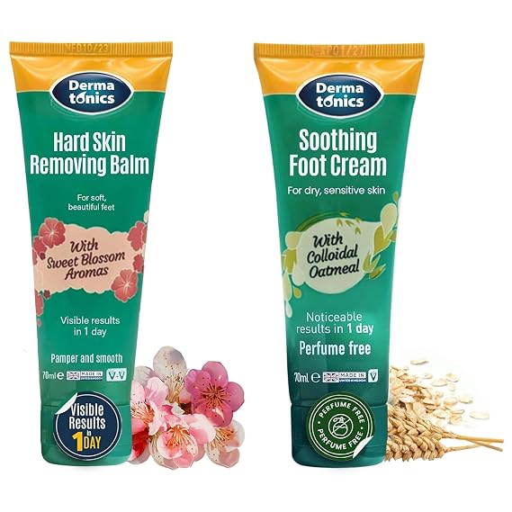 Dermatonics - Soothing Foot Cream with 10% Urea & Oatmeal + Hard Skin & Callus Balm with Sakura Blossom & 10% Urea - Moisturizing & Repairing Care for Dry, Cracked Feet, Hands & Elbows - 2 2.37 fl oz