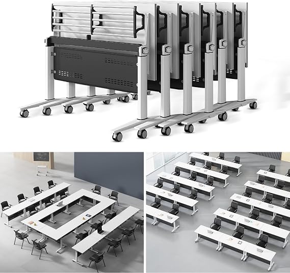 6PACK Modern Conference Tables Folding Flip Top Mobile Training Table with Steel Frame Large Meeting Table for Office Conference Room Home Classroom (160 * 50 * 75CM)