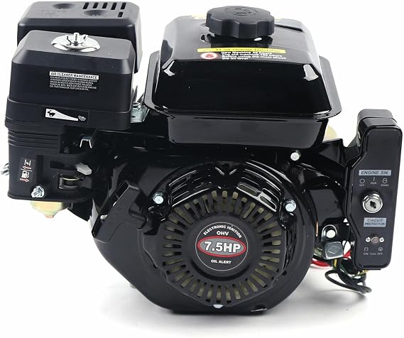 7.5HP 4-Stroke Gas Engine Motor 210CC OHV Horizontal Gasoline Motors Electric Start Air Cooling Engine for Go Kart Log Splitters Compressor Generator Lawnmower 3600RPM, Black (7.5HP 210CC)