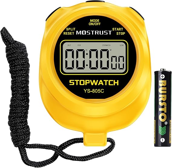 Digital Simple Stopwatch Timer, Single Lap Countdown Timer with On/Off, AAA Battery (Included) for Kids Students Coaches, Yellow