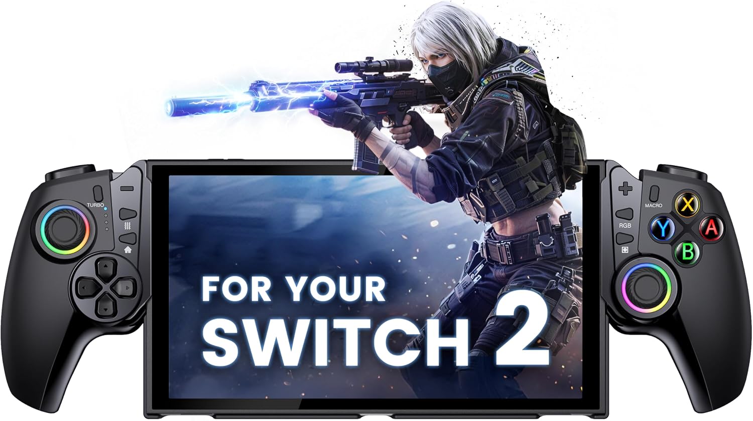 HELLCOOL Switch 2 Controller mit Hall-Effekt-Joystick Ergonomisches Griff Cooles RGB-Licht 6xSpiele Karten Slots Macro/Turbo/AufwachfunktionWirelless Handheld Controller Nur für Nintendo Switch 2