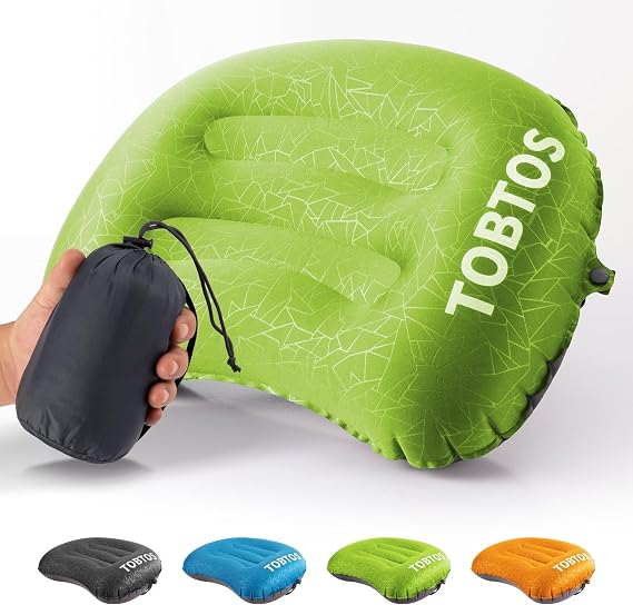 TOBTOS Inflatable Camping Pillow, 17x12in, Green