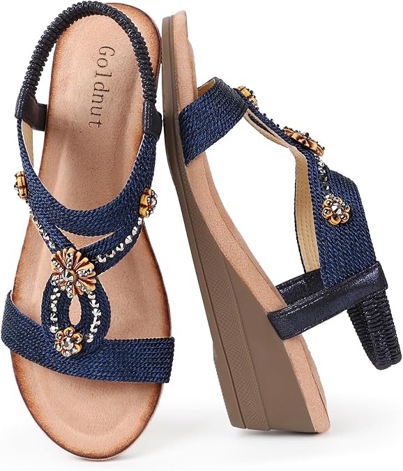 Comfortable Wedge Sandals For Women Dressy: Elastic Ankle Strap