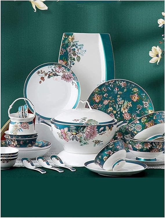 Dinnerware Set Dinner Party Tableware Service Set 70Pcs Bone China Dinnerware Set, Palace Style Color Ceramic Tableware Set, Service for 10 People,