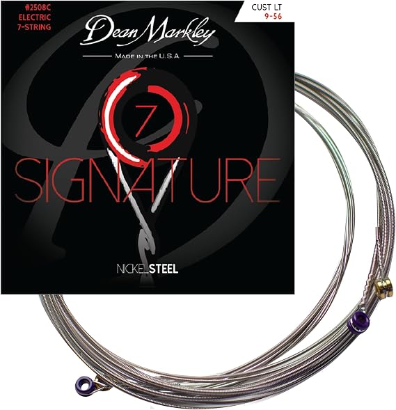Electric Guitar Strings Nickel Steel Signature 7 String Set. Nickel Wound Guitar Strings Custom Light, Soft Electric Guitar Strings for a Superior Tone and Sustainability, 9-56, 2508C Custom Light