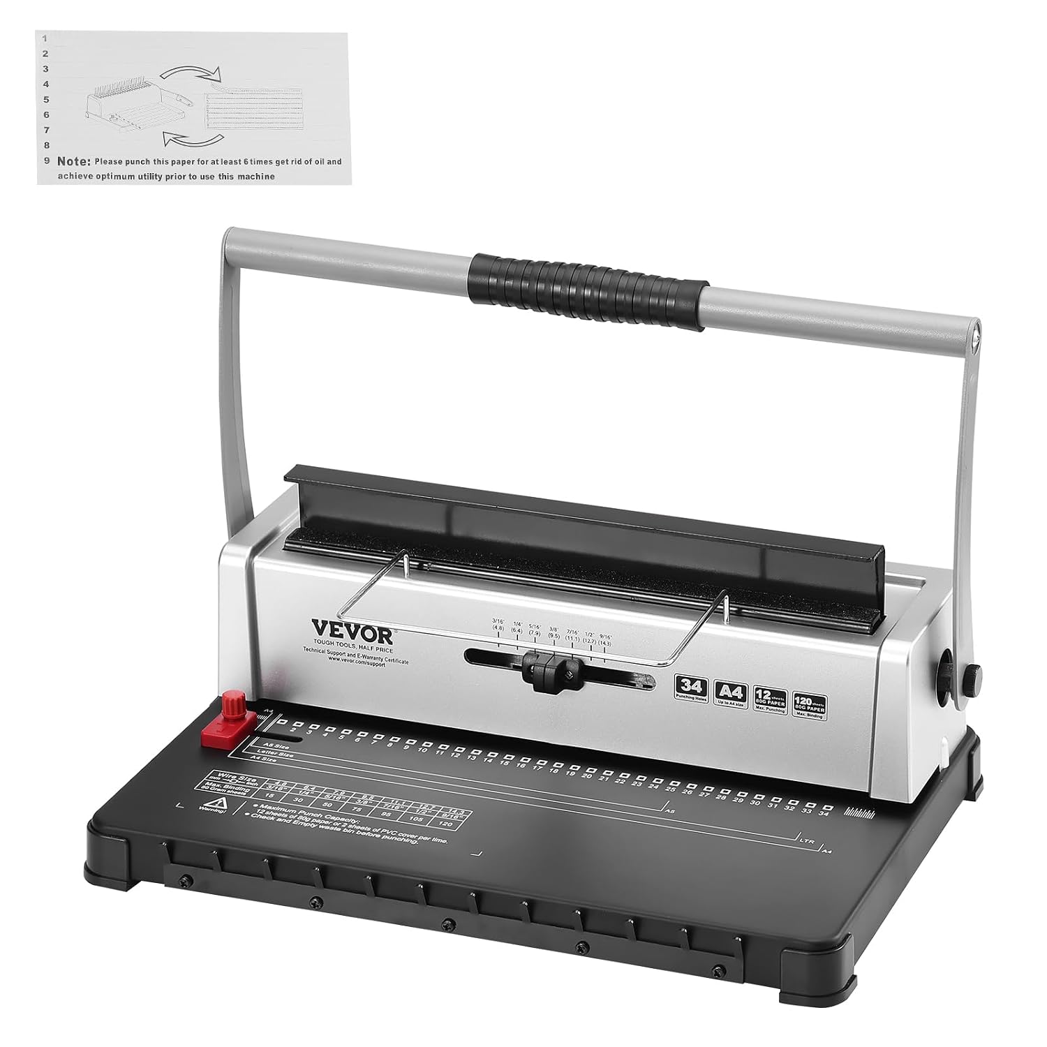 VEVOR Coil Spiral Binding Machine, Manual Book Maker 34-Holes Binding 120 Sheets, Punch Binder with Adjustable Side Margin, for Letter Siz- 916" Ce, A4, A5