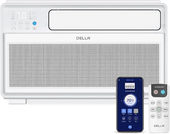 DELLA Smart Inverter Window Air Conditioner Works with Wi-Fi and Alexa, GEO Location, 8000 BTU Ultra Quiet AC Unit Cools up to 350 Sq.Ft., Energy Star Certified, Easy Install Kit