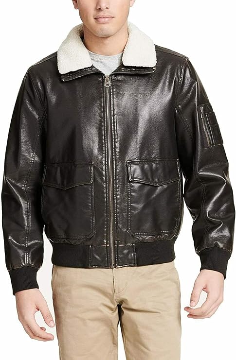 DOCKERS Men's Big & Tall Maverick Faux Leather Aviator Bomber Jacket