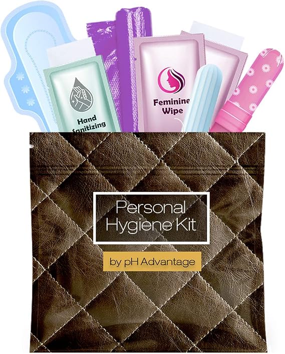 Menstrual Kit All-in-One | Convenience on the Go | Single Period Kit Pack for Travelling, Tweens & Teenagers or Emergency situations | Individually Wrapped Feminine Hygiene Products (Leather Dark)