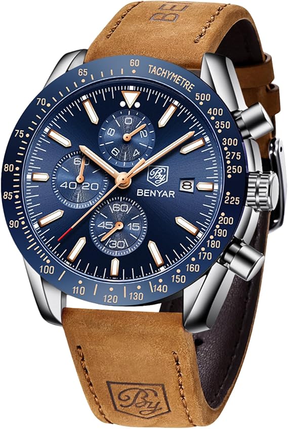 BENYAR Mens Watches Analog Quartz Chronograph Waterproof Luminous Men's Wrist Watches Business Casual Fashion Designer Big Face Dress Watch