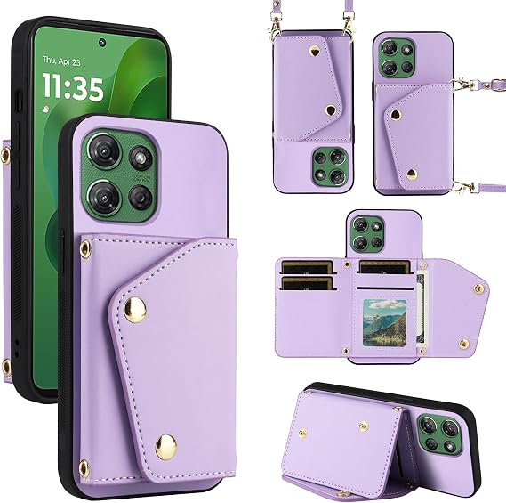 Wallet Phone Case for Moto G Power 5G 2025 Kickstand Card Slots Men Purple