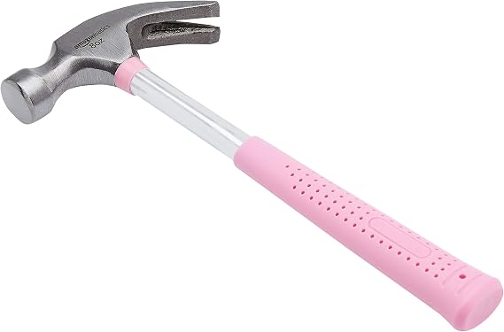 Amazon Basics 8 oz Claw Hammer with Shock Reduction, No-Slip Rubber Grip, Pink