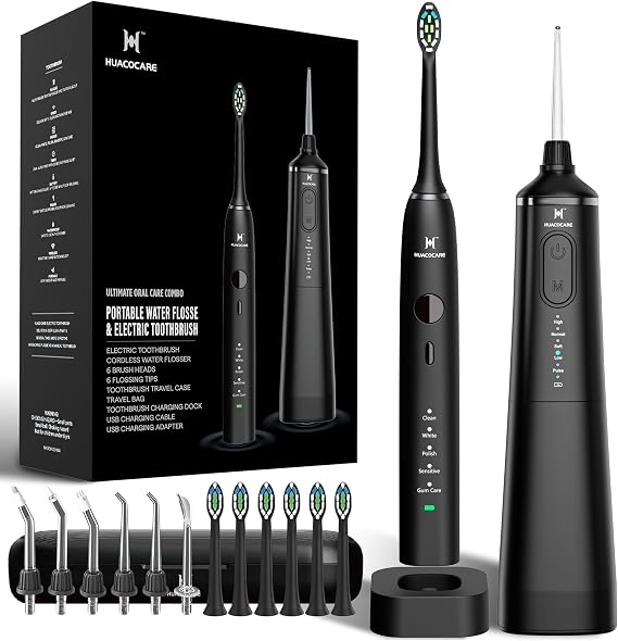 Upgraded Pro Dental Care Kit: 5-Mode Water Flosser & 50,000 VPM Sonic Electric Toothbrush | Premium Oral Clean Set with Enhanced Cleaning Modes, Larger Tank & Refined Design for Advanced Gum Health