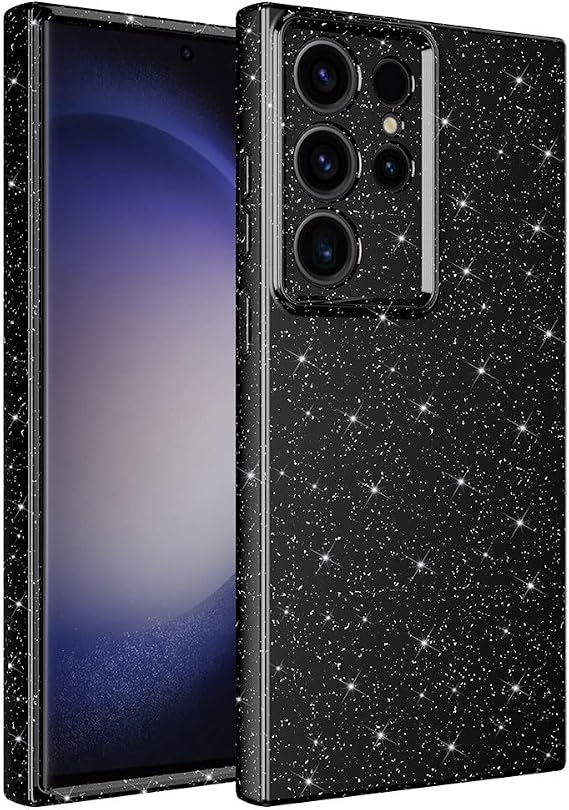 Coverzone Samsung Galaxy S25 Ultra ile uyumlu Z-Jelly Kılıf Kamera Korumalı Simli Işılıtılı Renkli Parlak Silikon Kapak-Siyah