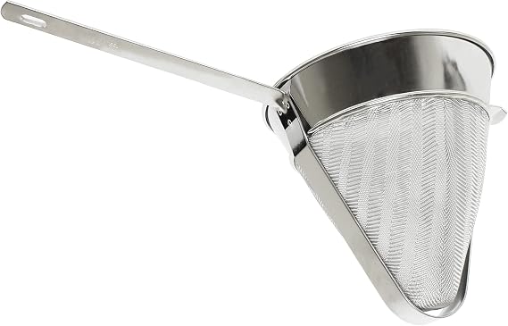 TrueCraftware- 3 Qt 10 Inch Reinforced Stainless Steel Bouillon Strainer Fine Mesh Cone Strainer for Sauce Juice Stock Seeds Beans Food
