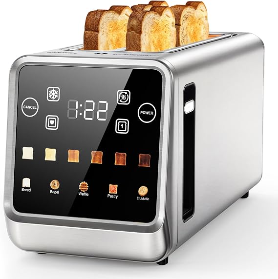 Long Slot Toaster 4 Slice with Touchscreen, 2-Slot Extra Wide 1.5 Inch