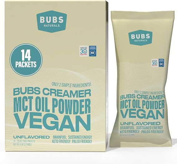 BUBS Naturals MCT Oil Powder Packets - Medium Chain Triglycerides - Keto Vegan & Paleo Friendly - Healthy Coconut Fats + Low Carb - Dairy-Free Energy Source - includes 14 Travel Packets