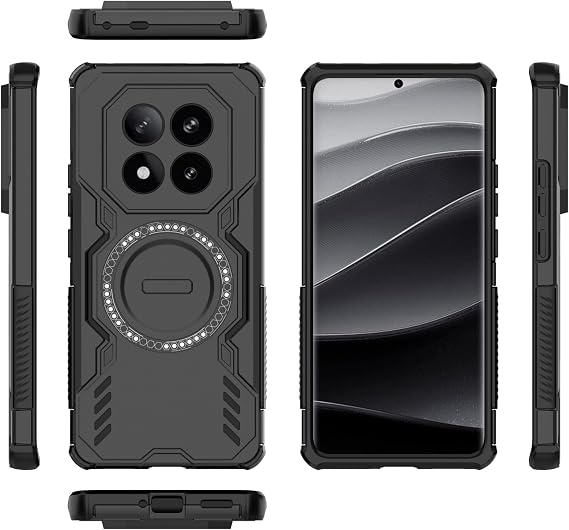 Phone Case Compatible with Xiaomi Redmi Note 14 Pro Plus 5G(Domestic Version) Full Body Rugged Shockproof Hard Thin Solid Support Wireless Charging Case Protective Case(Black)
