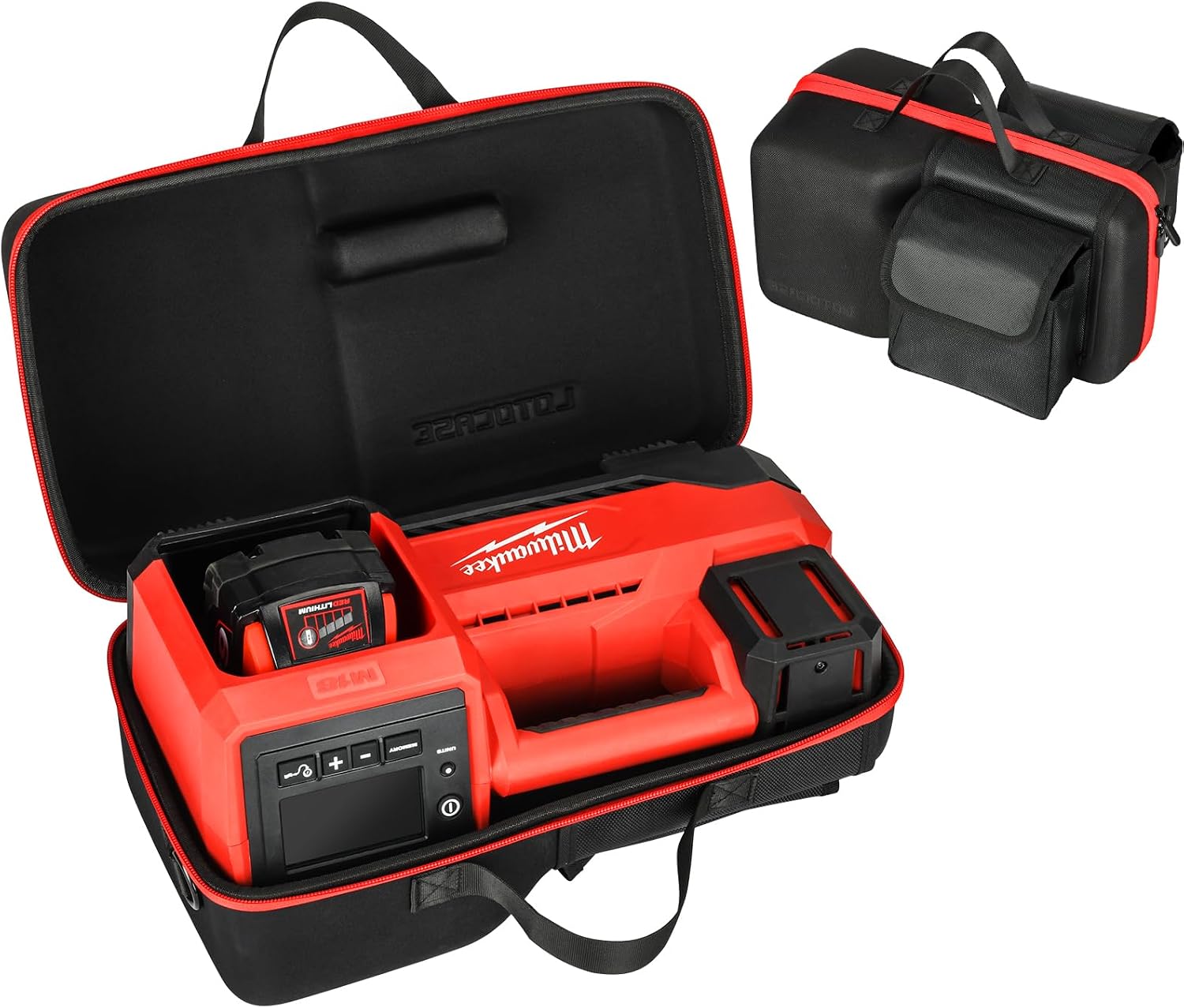Air Compressor Bag for Milwaukee Inflator 2848-20, Air Pump Storage Carrying Box With Mesh Pockets for Milwaukee M18 Tools, Holder for 3.04.05.06.07.08.09.0Ah Battery and Charger Bag Only