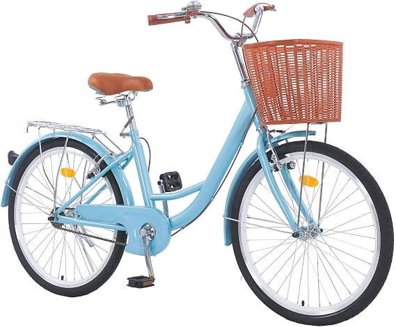 Beach Cruiser Bike for Women, 24 inch Adults Bicycle Single Speed, Bicycle for Women with Basket & Steel Rack, Women's Bike for Commuting, Step Through City Bike for Adults