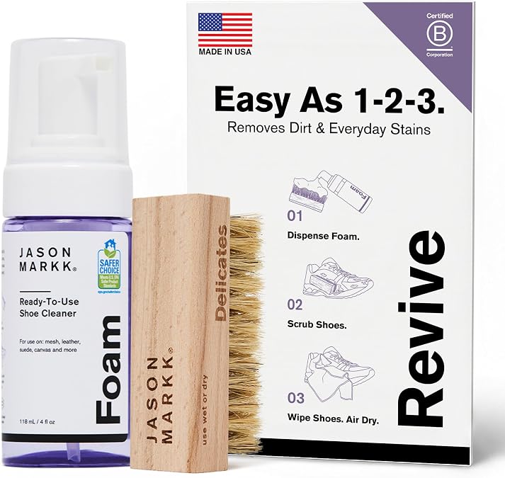 Jason Markk Shoe Cleaning Care – RTU Foam, Brush & Kits – Safe for Leather, Suede, Nubuck, Canvas, Mesh, Cotton & Knits – Effectively Cleans & Conditions