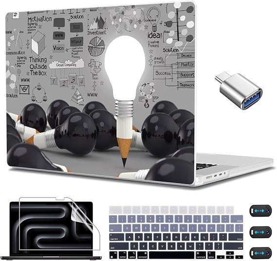 CISSOOK Case for MacBook Pro 14 inch M5 M4 M3 M2 M1 2026-2021 | A3434 A3427 A3426 A3112 A3185 A3401 A2918 A2992 A2779, 5in1 Set Ultra-Thin Hard Shell Case Keyboard Cover, Creative Bulb