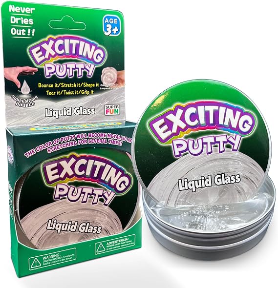 Liquid Glass Putty - 2 x Clear Transparent Squeezable Exciting Putties Non-Toxic Long Lasting Non-Drying Stress Relief Hand Exercise Science Learning & Fun for Kids