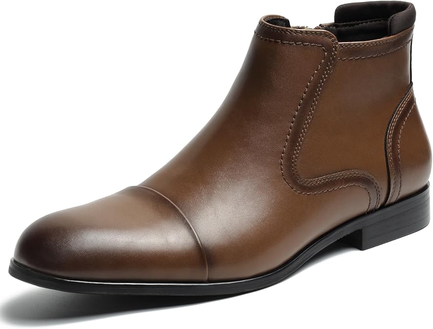 Chelsea Boots Men Dress Boots with Zipper Casual Men's Leather Chelsea Ankle Boots