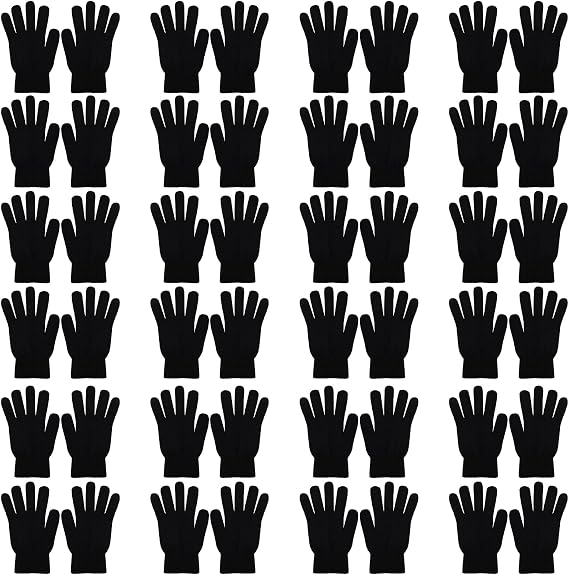 Black Winter Warm Knit Magic Gloves Full Finger Stretchy Mitten for Unisex Adults-One Size Fits All