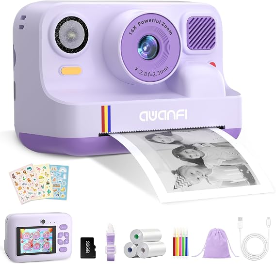 Kids Camera Instant Print, 48MP Kids Digital Camera Toys, Purple