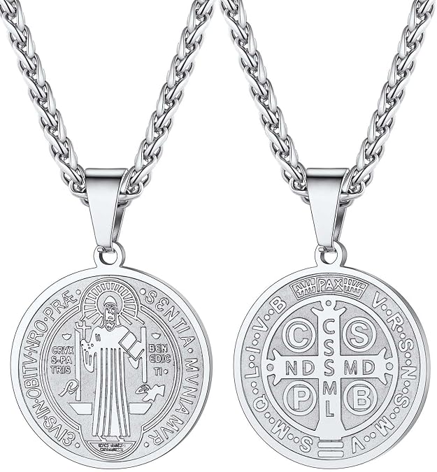 U7 St Michael Pendant Necklace St Benedict Medals Necklace for Men, 22"-24"